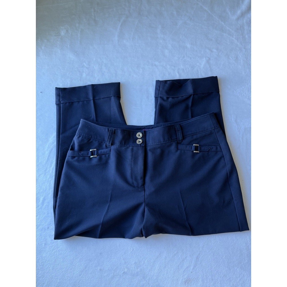 Ros &‎ Ali The Classic Fit Navy Blue Business Casual Cuffed Capris Double Button